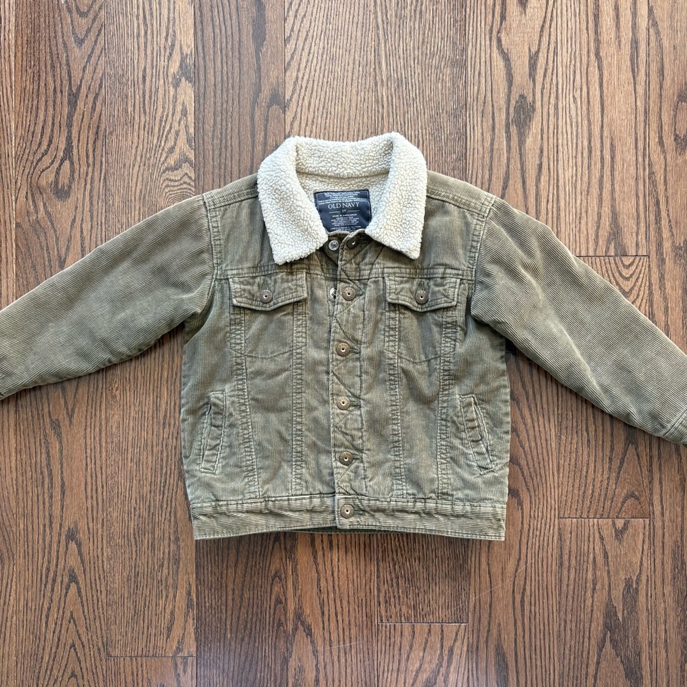 Old Navy Olive Corduroy Kids Jacket with Sherpa Lining